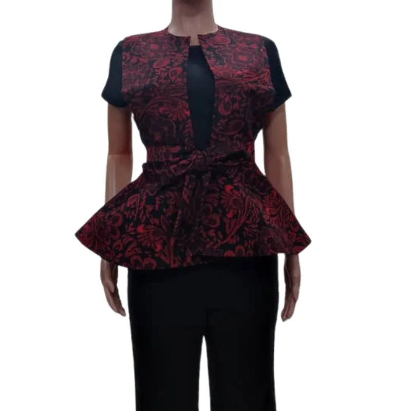 Elegant Red & Black Peplum Top - Stylish Formal & Casual Wear