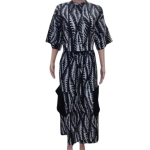 Chic Black & White Patterned Midi Dress - Relaxed Fit with Pockets