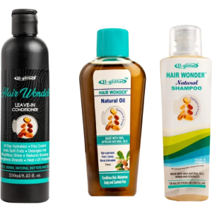 El Glittas Hair Wonder 3-Piece Daily Hair Care Bundle - Shampoo, Leave-in Conditioner & Natural Oil
