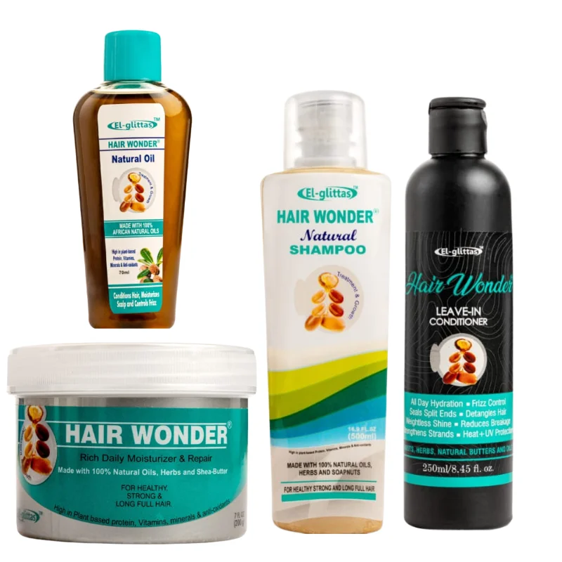 El Glittas Hair Wonder 4-Piece Complete Hair Care System - Shampoo, Conditioner, Oil & Moisturizer