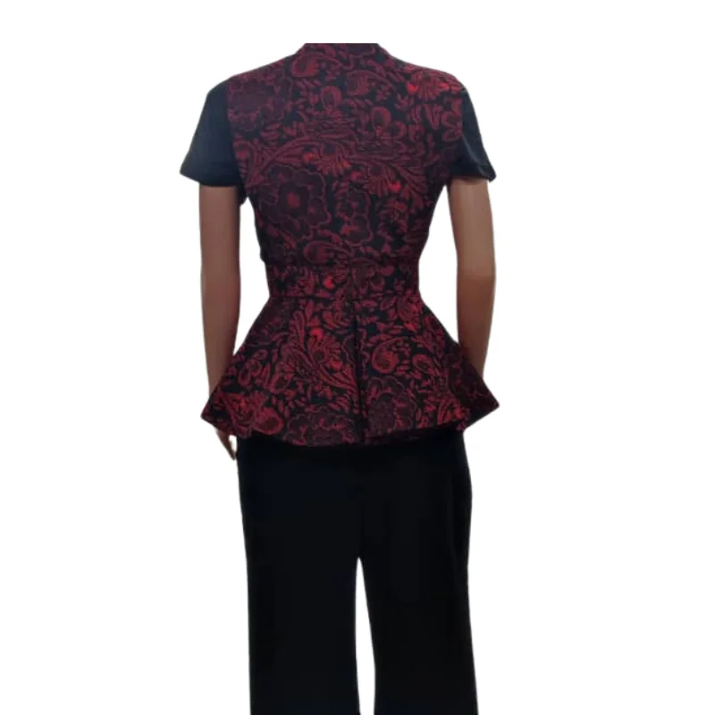 Elegant Red & Black Peplum Top - Stylish Formal & Casual Wear1