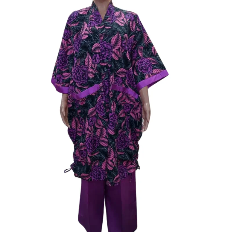Elegant Purple Floral Print Kimono & Pants Set - Stylish & Comfortable
