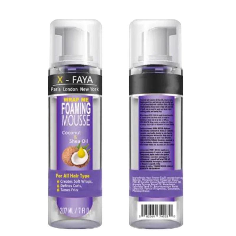 X-Faya Paris London Wrap Me Foaming Mousse - Coconut & Shea Oil for Soft Wraps & Defined Curls (207ml)1
