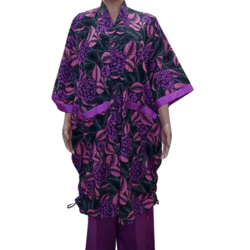 Elegant Purple Floral Print Kimono & Pants Set - Stylish & Comfortable2
