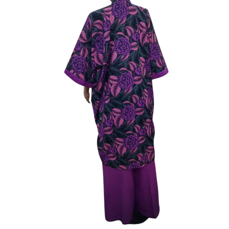 Elegant Purple Floral Print Kimono & Pants Set - Stylish & Comfortable3