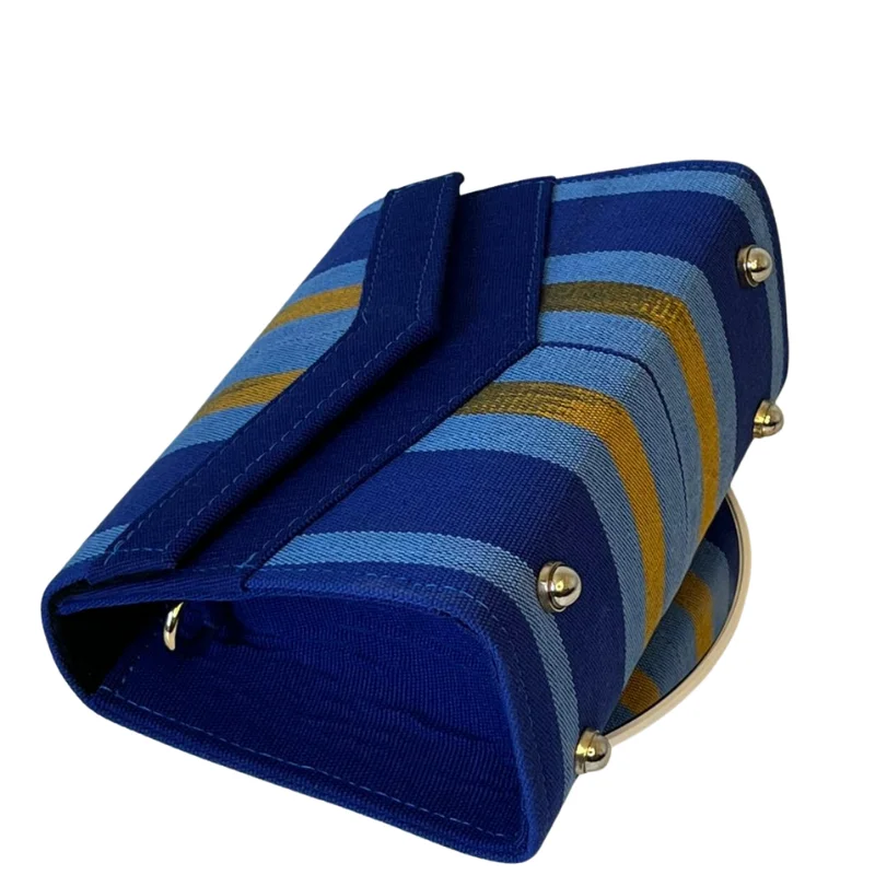 Yetty Mini Adire Fabric Handbag with Detachable Pearl Handle & Stripe Design - African Inspired Fashion1