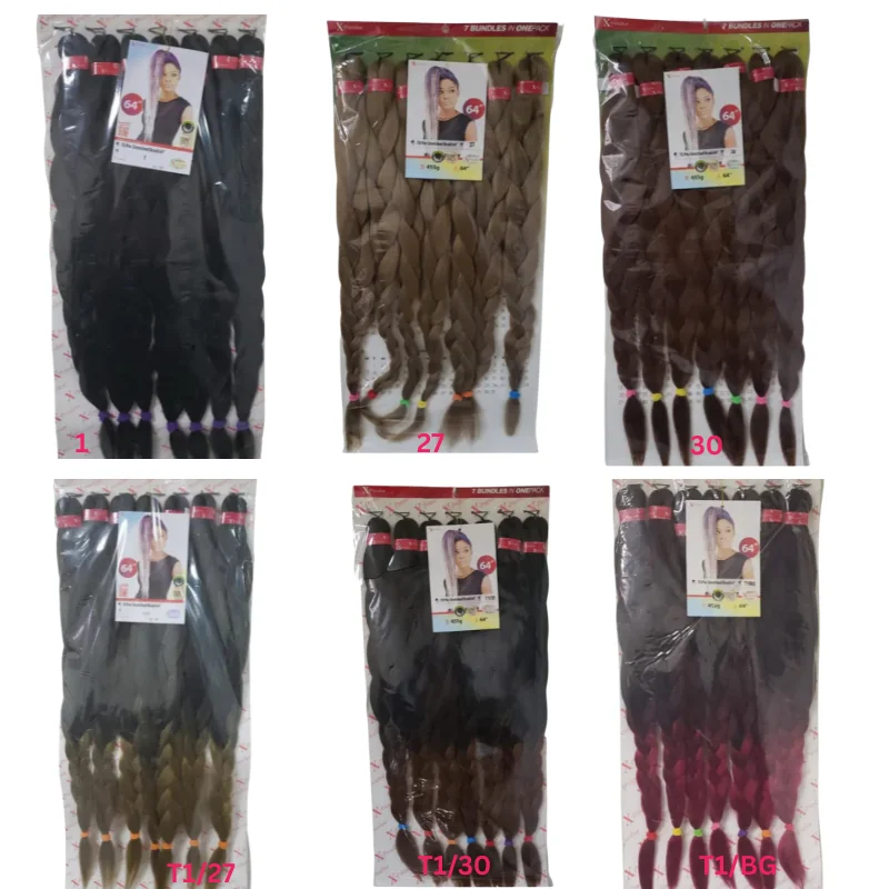 X-Pression 7X Pre-Stretched Braids 64" - 7 Bundles in One Pack