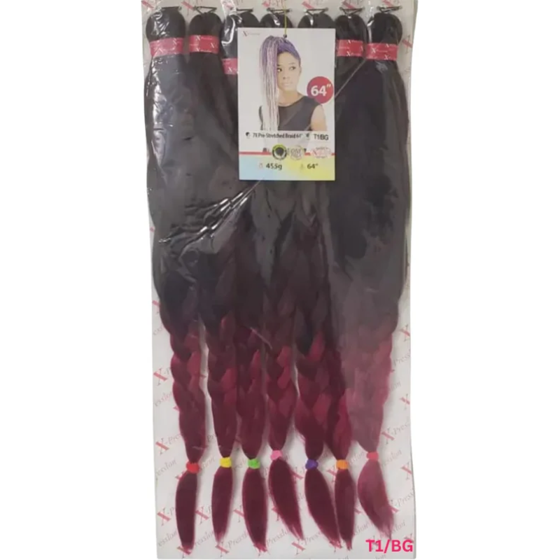 X-Pression 7X Pre-Stretched Braids 64" - 7 Bundles in One Pack6