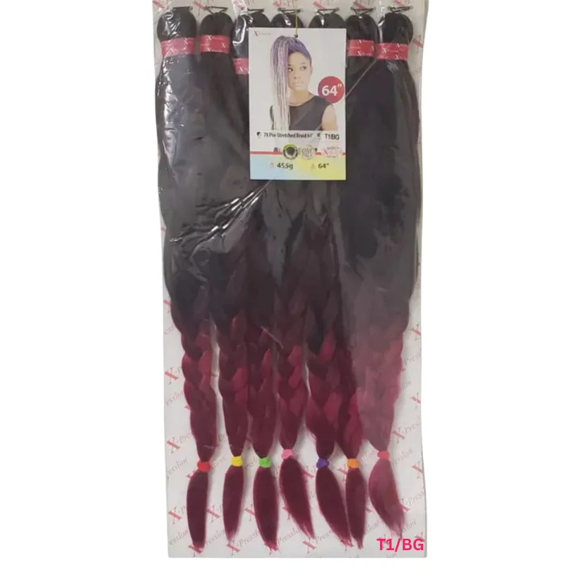 X-Pression 7X Pre-Stretched Braids 64" - 7 Bundles in One Pack6