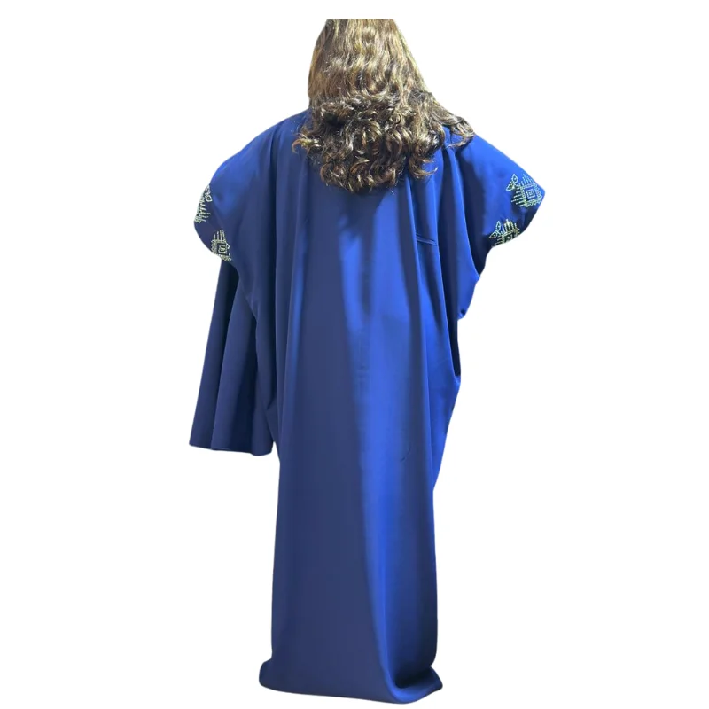 Elegant Embellished Maxi Kaftan Dress - Navy Blue with Gold & Silver Detail1