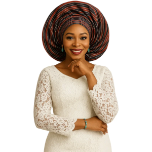 Elegant Multicolor Aso Oke Gele And Filla Cap– Traditional African's Outfit