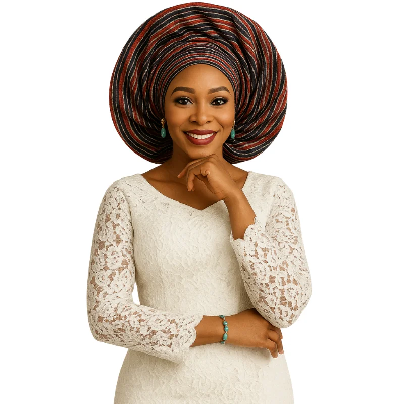Elegant Multicolor Aso Oke Gele And Filla Cap– Traditional African's Outfit
