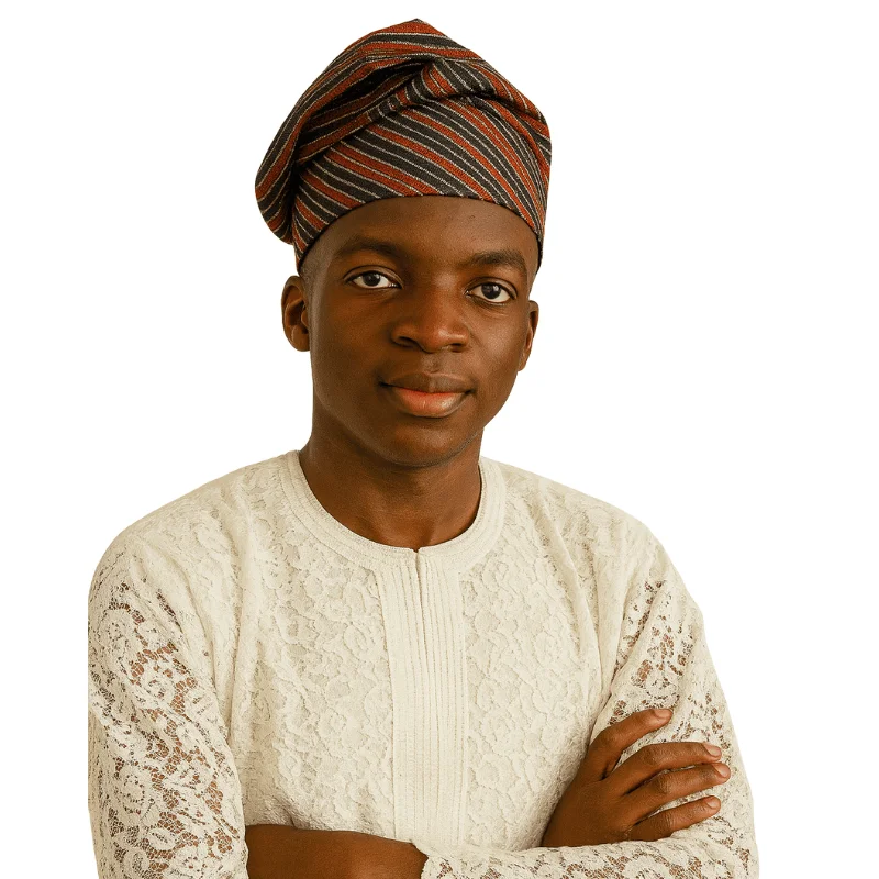 Elegant Multicolor Aso Oke Gele And Filla Cap– Traditional African's Outfit 1