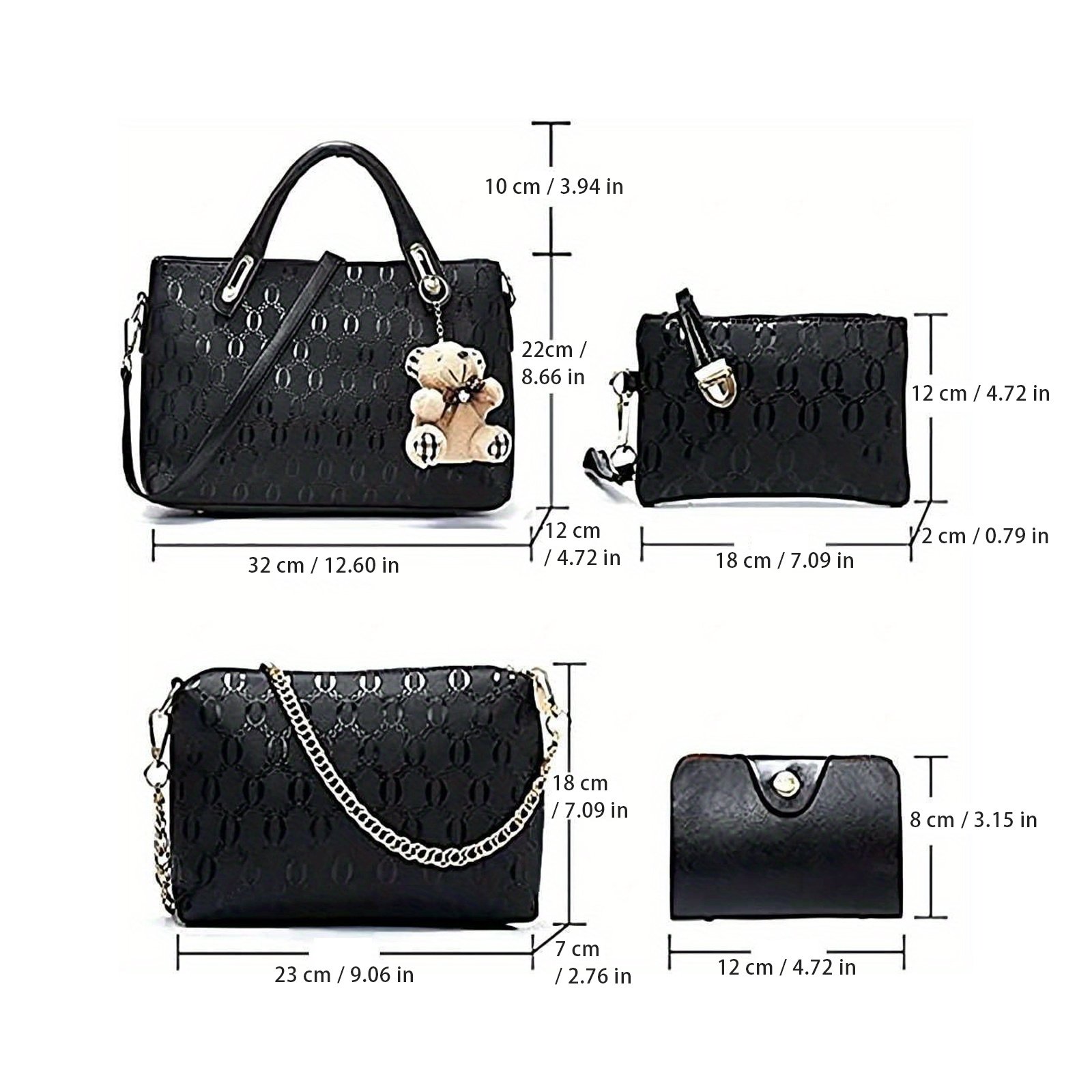 Women 4Pcs Top Handle Satchel Hobo PU Leather Handbag Set Large Tote Purse  Shoulder Bag  Card Holder - Image 2