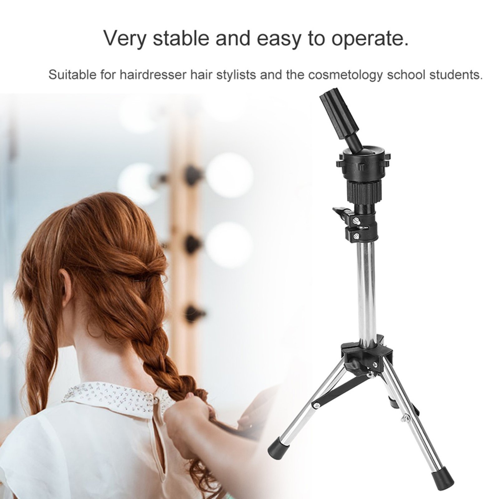 Hairdressing Training Head Holder Adjustable Salon Model Mannequin Head Tripod Stand Silver - Image 10