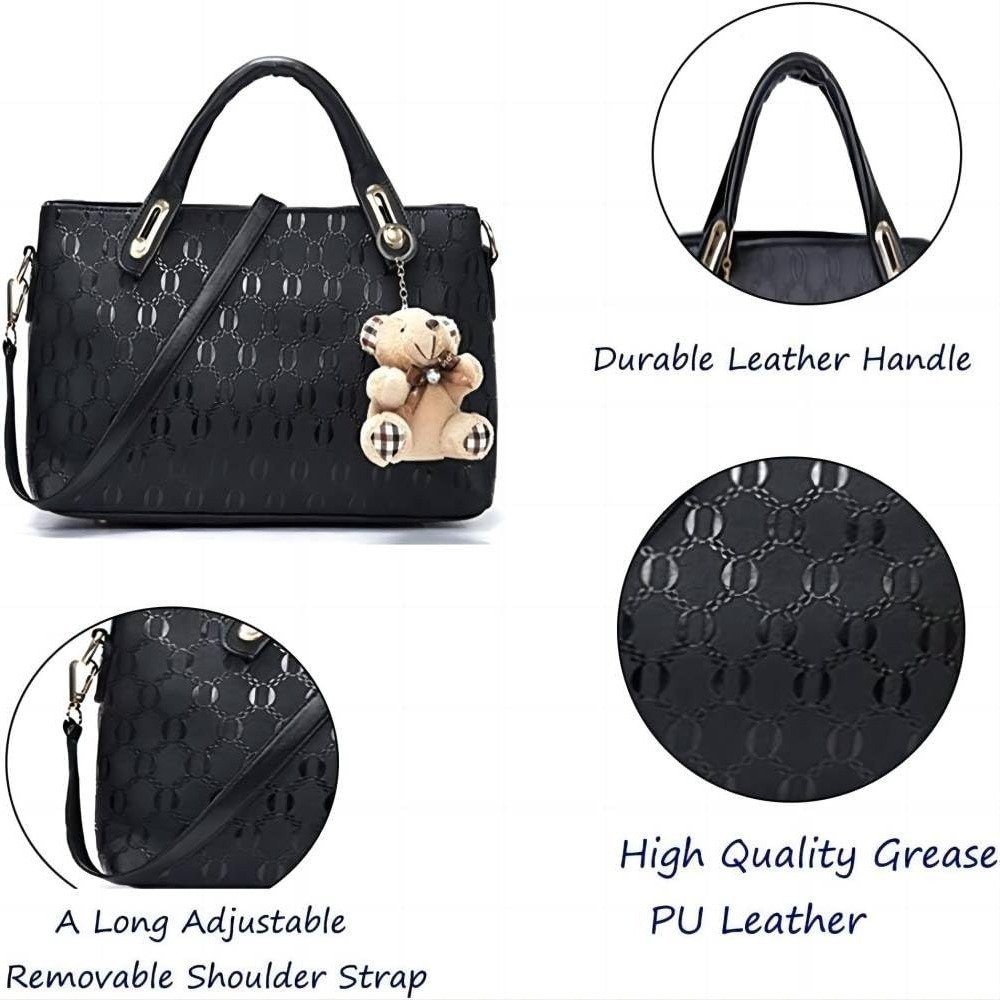 Women 4Pcs Top Handle Satchel Hobo PU Leather Handbag Set Large Tote Purse  Shoulder Bag  Card Holder - Image 4