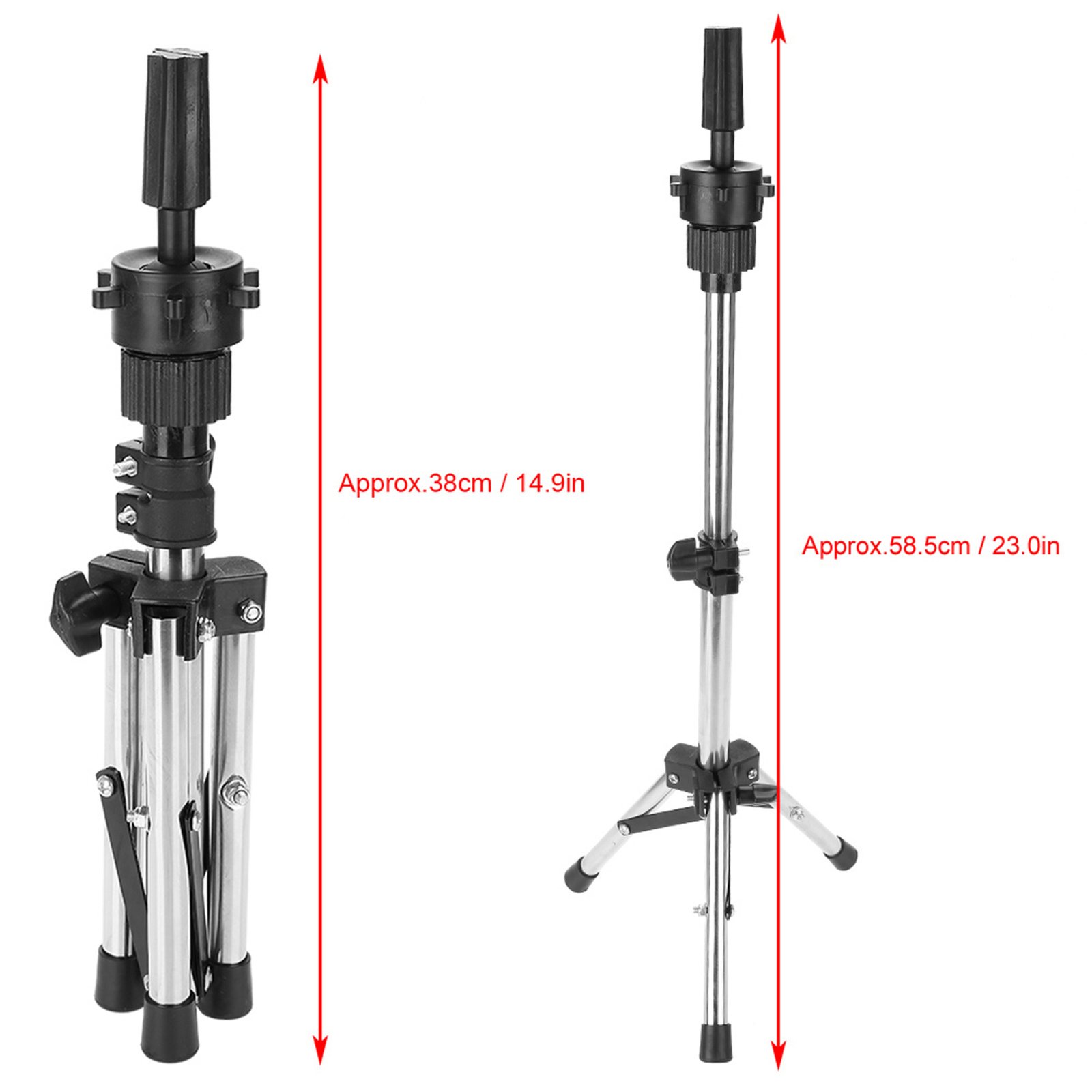 Hairdressing Training Head Holder Adjustable Salon Model Mannequin Head Tripod Stand Silver - Image 3