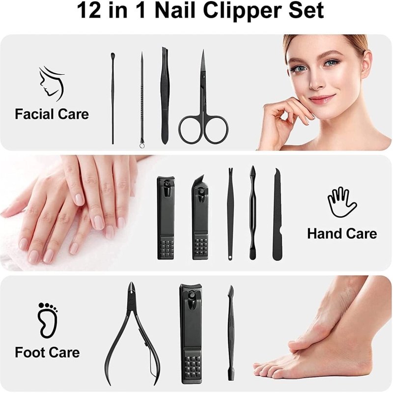 12 Pieces Manicure Pedicure Nail Care Set Cutter Clippers Tool Kit For Women Men - Image 3
