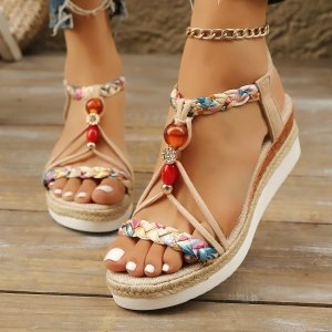 Rhinestone Beaded Wedge Fashion High Heels Platform Women