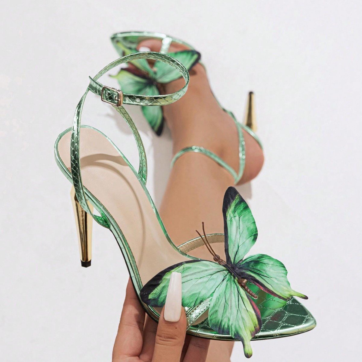 Women's Three-dimensional Butterfly Decorative Electroplated Stiletto Heel Sandals - Image 6