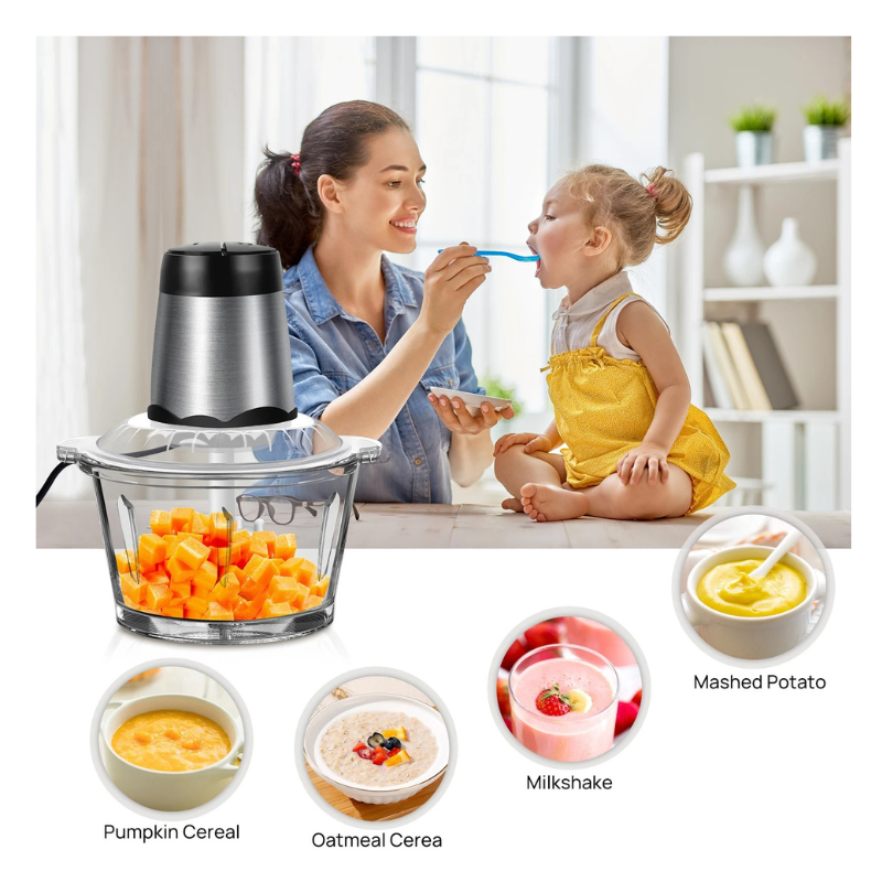 Electric Food Chopper - 2L Glass Bowl & 300W Power4