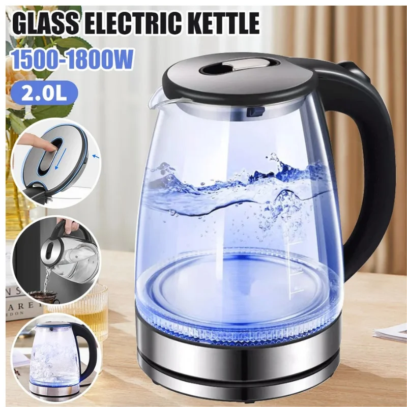 2.0L Glass Electric Kettle - 1500-1800W Fast Boil & LED Illumination