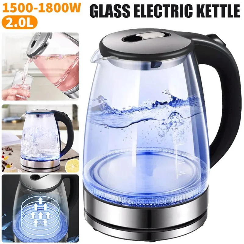 2.0L Glass Electric Kettle - 1500-1800W Fast Boil & LED Illumination1