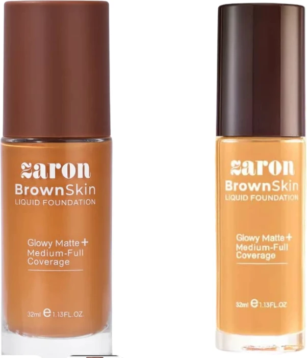 Zaron BrownSkin Liquid Foundation – Glowy Matte + Medium-Full Coverage4