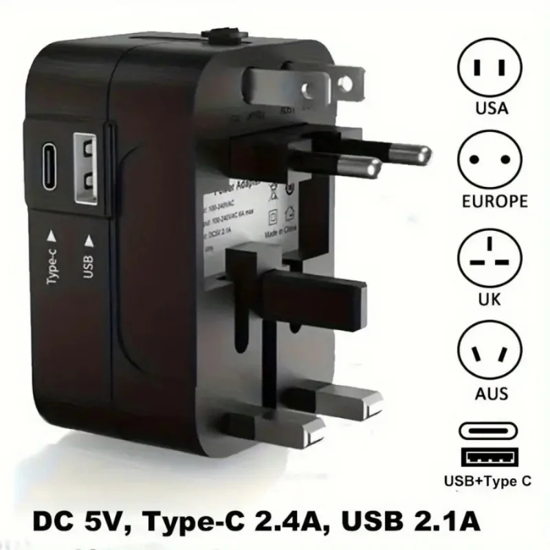Universal All-in-One Travel Power Adapter - Global Compatibility & USB Ports