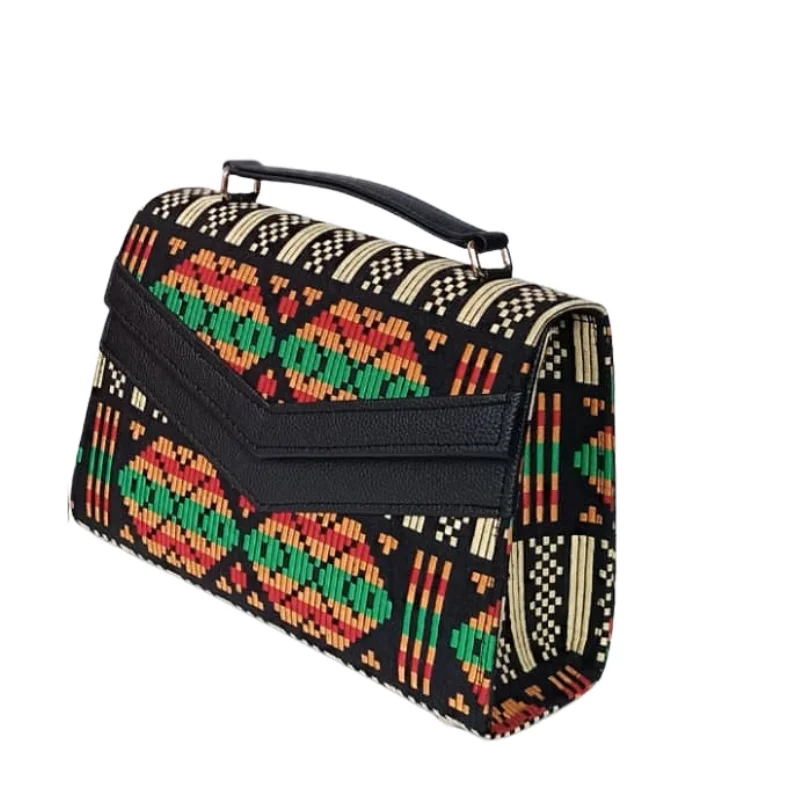 Artisan Geometric Woven Textile & Vegan Leather Collection - Structured Totes and Crossbody Bags2