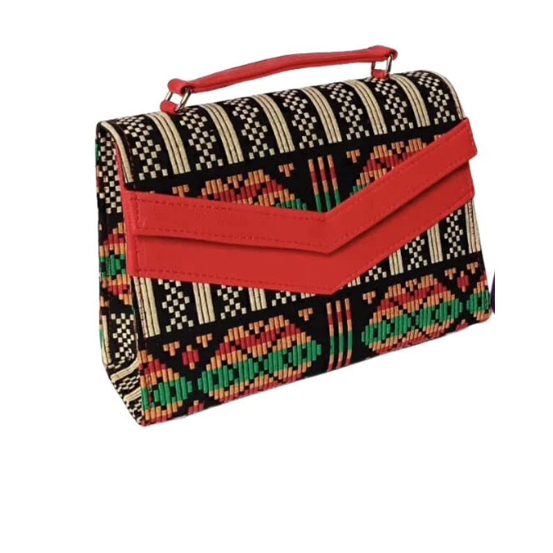 Artisan Geometric Woven Textile & Vegan Leather Collection - Structured Totes and Crossbody Bags3