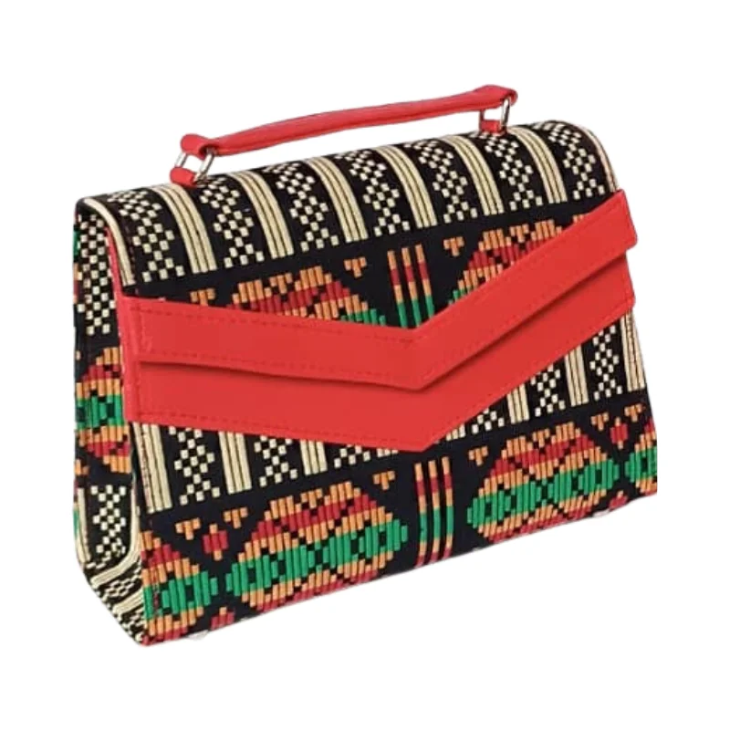 Artisan Geometric Woven Textile & Vegan Leather Collection - Structured Totes and Crossbody Bags6