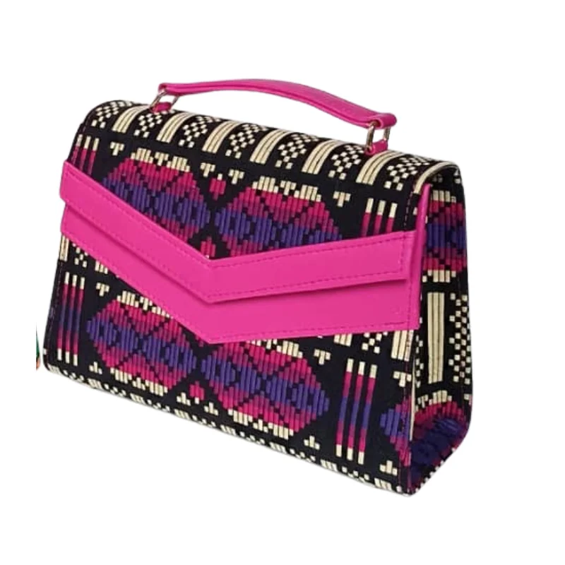 Artisan Geometric Woven Textile & Vegan Leather Collection - Structured Totes and Crossbody Bags7