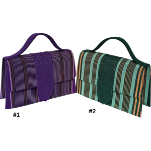 Stripe Woven Clutch - Structured Top-Handle Fabric Evening Bag