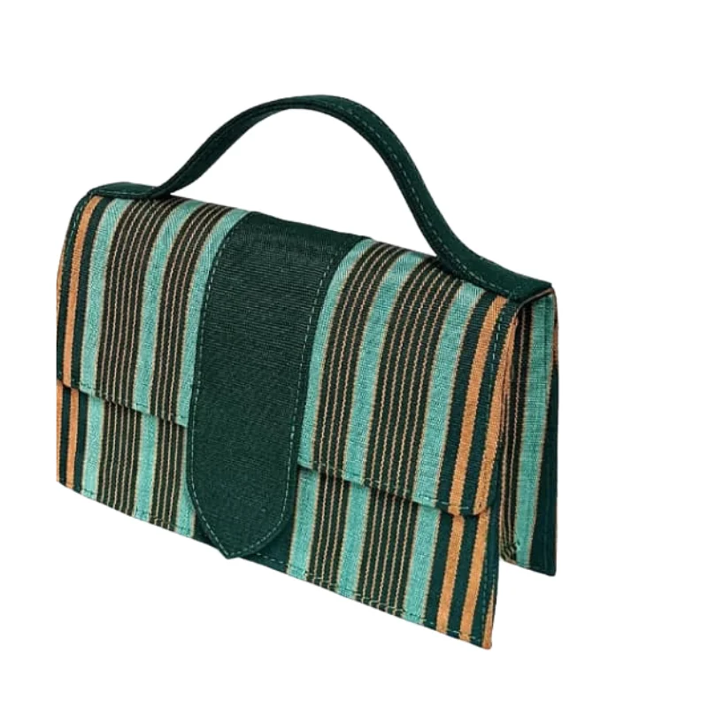 Stripe Woven Clutch - Structured Top-Handle Fabric Evening Bag2