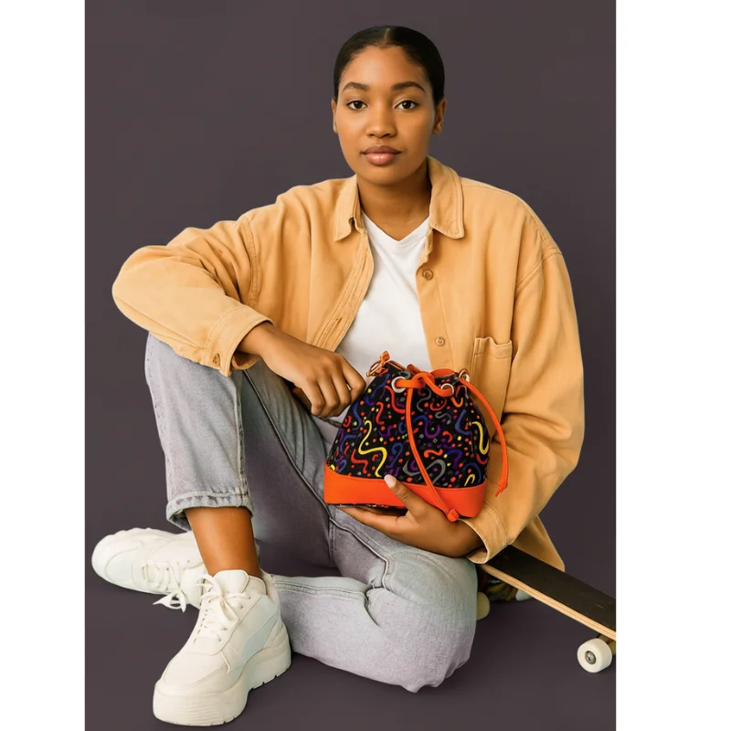 Sade Bucket Leather Handbag Collection - Ethnic Print Totes and Drawstring Bucket Bags - Image 5