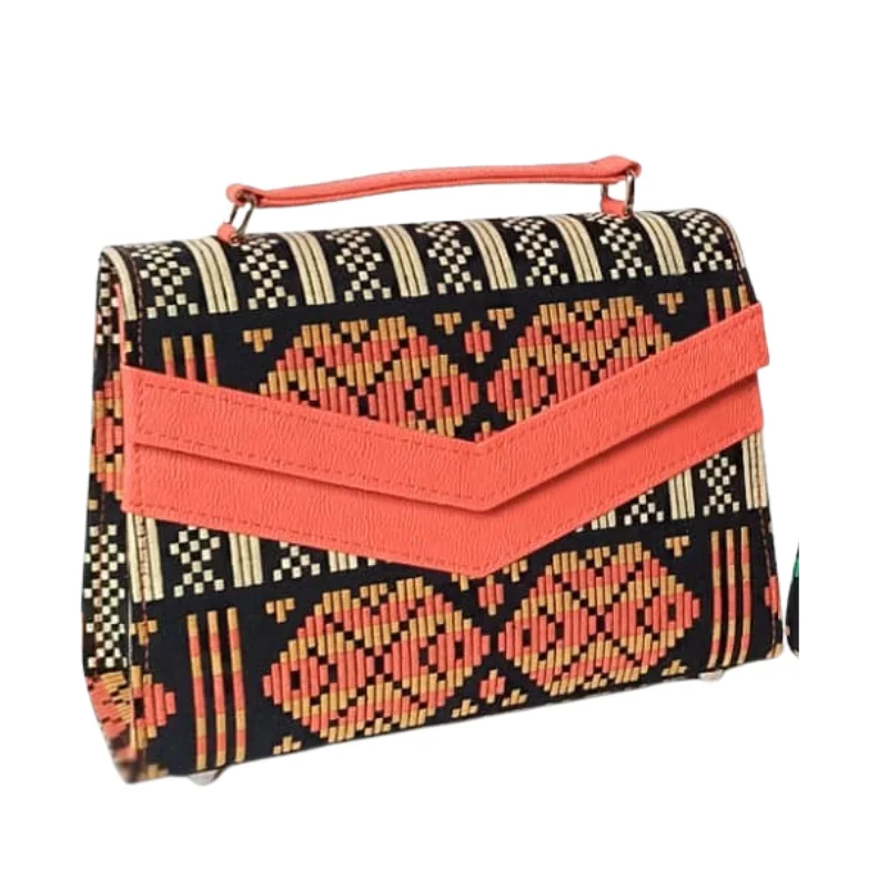 Artisan Geometric Woven Textile & Vegan Leather Collection - Structured Totes and Crossbody Bags1