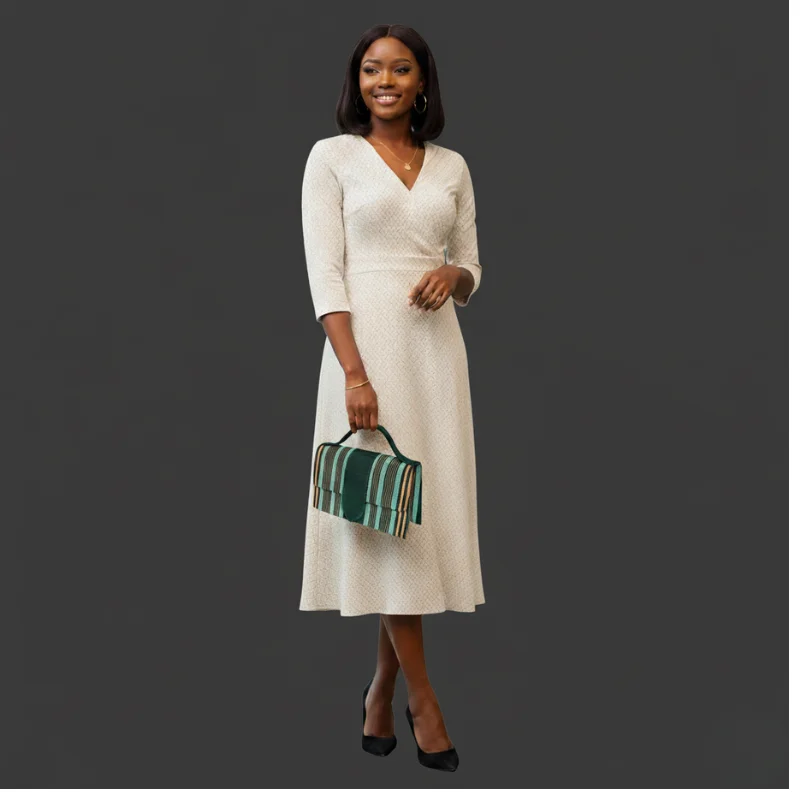 Adaobi Stripe Woven Clutch - Structured Top-Handle Fabric Evening Bag - Image 4