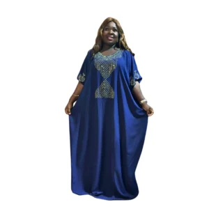 Royal Blue Embellished African Kaftan - Elegant Floor-Length Boubou Gown