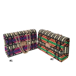 Elegant Handwoven African Pattern Crossbody Bag – Luxury Ethnic Print Handbag with Gold Chain Strap for Weddings, Parties, and Formal Events