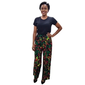 Vibrant Abstract Print High-Waist Trousers – Multi-Colour Ankara Wide-Leg Pants