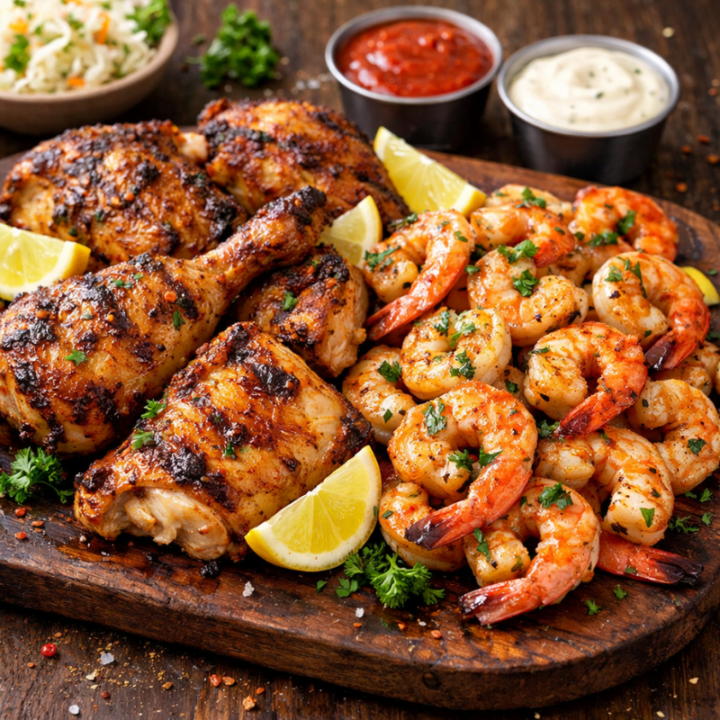 African Grilled Chicken and Shrimp - Ready To Eat