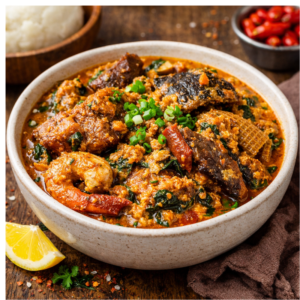Authentic African Egusi Soup – Rich Melon Seed Stew with Assorted Meats & Seafood