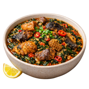 Authentic African Efo Riro – Traditional Yoruba Spinach Stew with Assorted Meats & Seafood