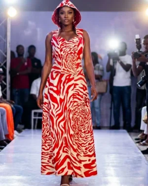 Bold Red and White Graphic Print Two-Piece Skirt Set with Hoodie