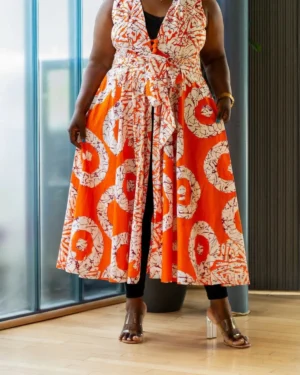 Ethereal Teal and Citron Hooded Maxi Dress – Bold Geometric Swirl Gown