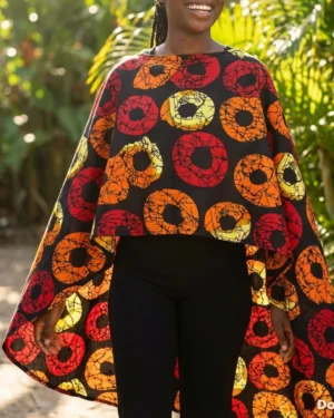 Vibrant Ankara African Print Free-Size Cape Top2