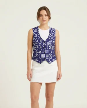Navy & White Geometric Waistcoat – Modern Abstract Pattern Vest