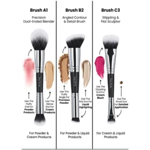 Flawless Finish Dual-Ended Makeup Brush , Dual-ended makeup brush, synthetic fiber blender, precision face brush, powder and blush brush, professional sculpting tool.