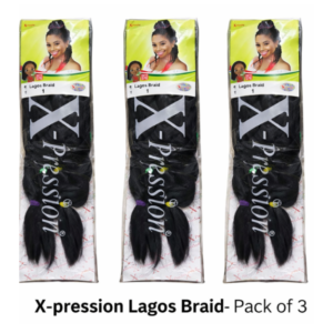 X-Pression Lagos Braid – Premium Pre-Stretched Synthetic Braiding Hair Pack of 3 (Color 1)